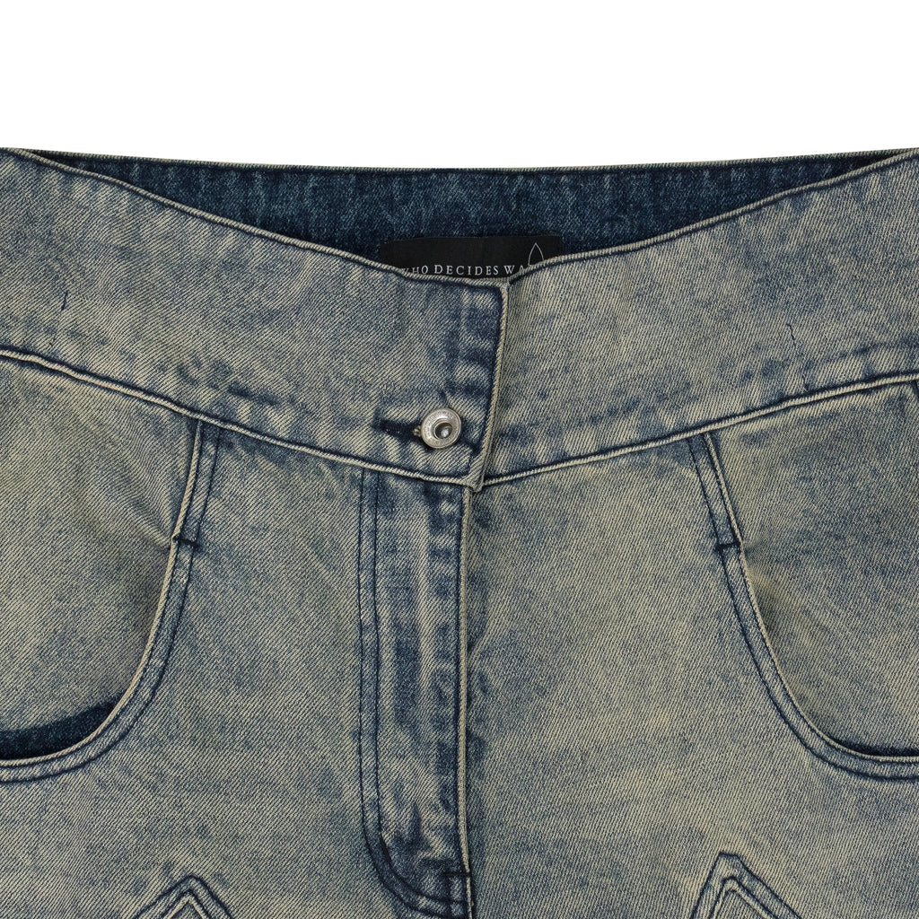 INDIGO LACED STAINED WIDE-LEG JEANS