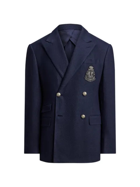 Ralph Lauren Purple Label double-breasted crest-embroidered jacket