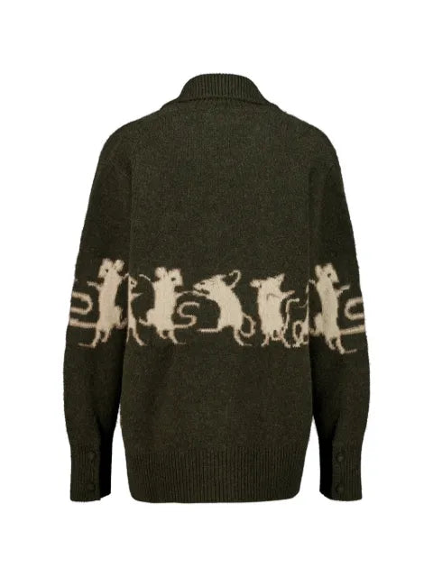 Baziszt mice-intarsia buttoned cardigan