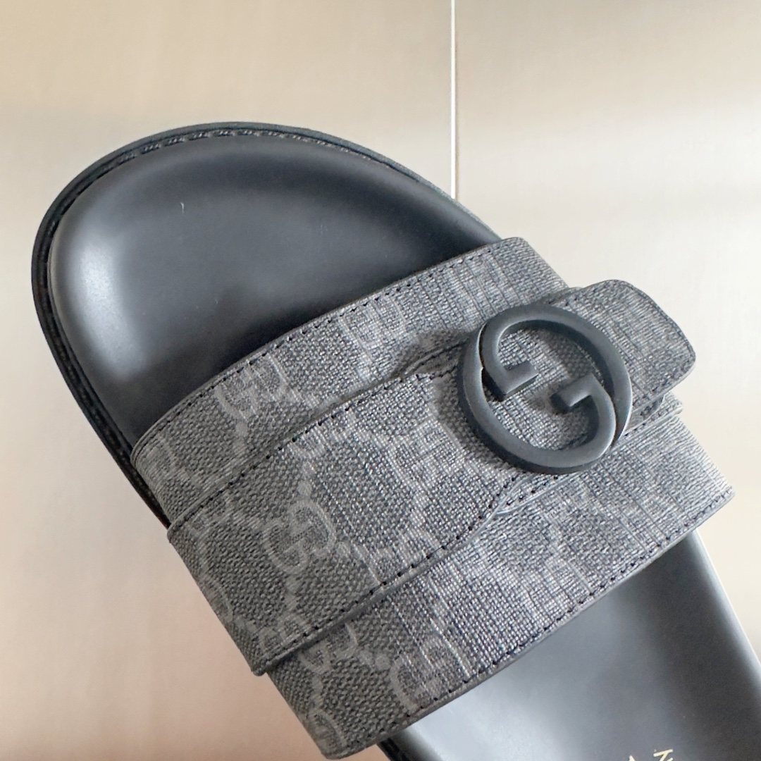 Gucci Gray Monogram Slide Sandals